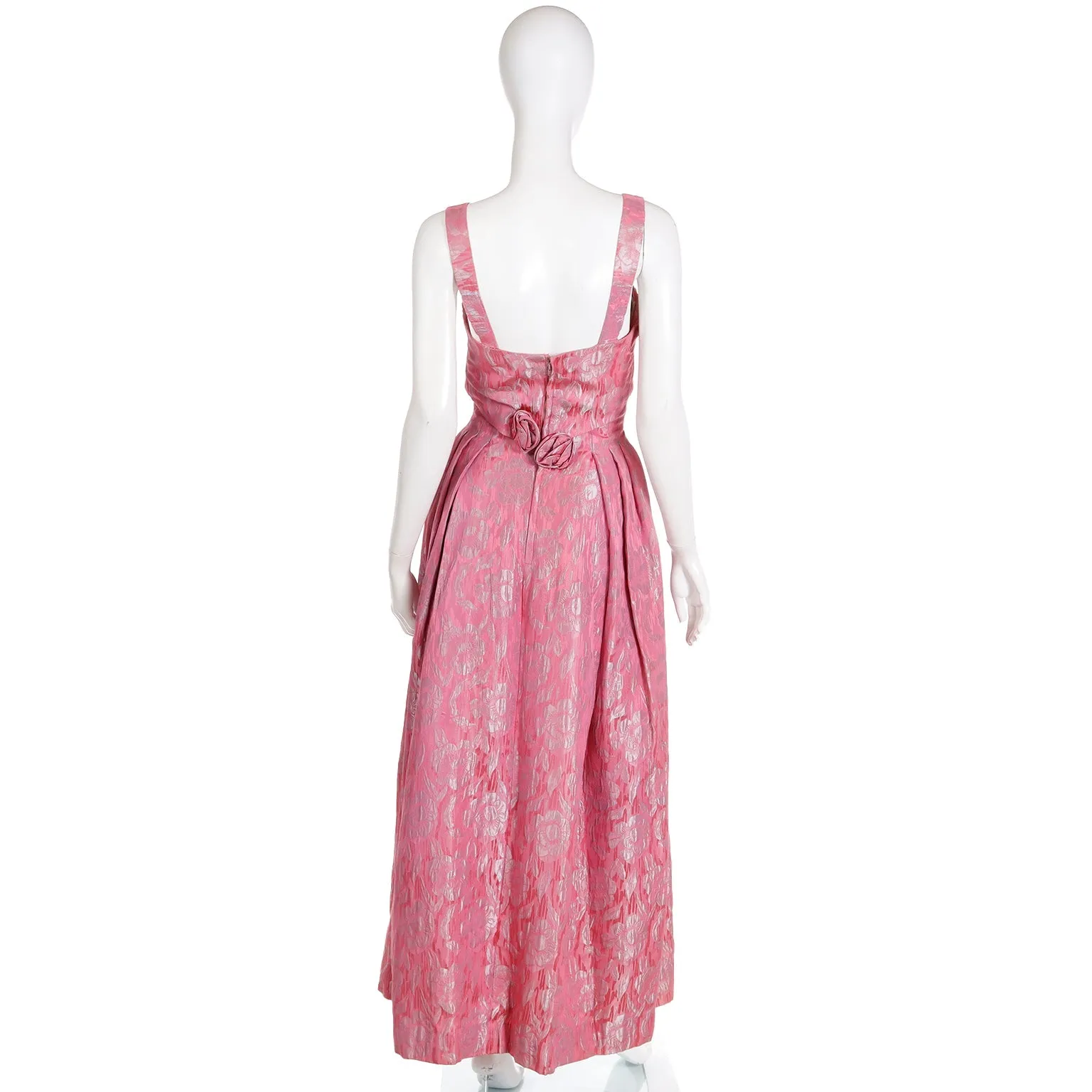 1950s Vintage Norman Young London Pink Jacquard Evening Dress