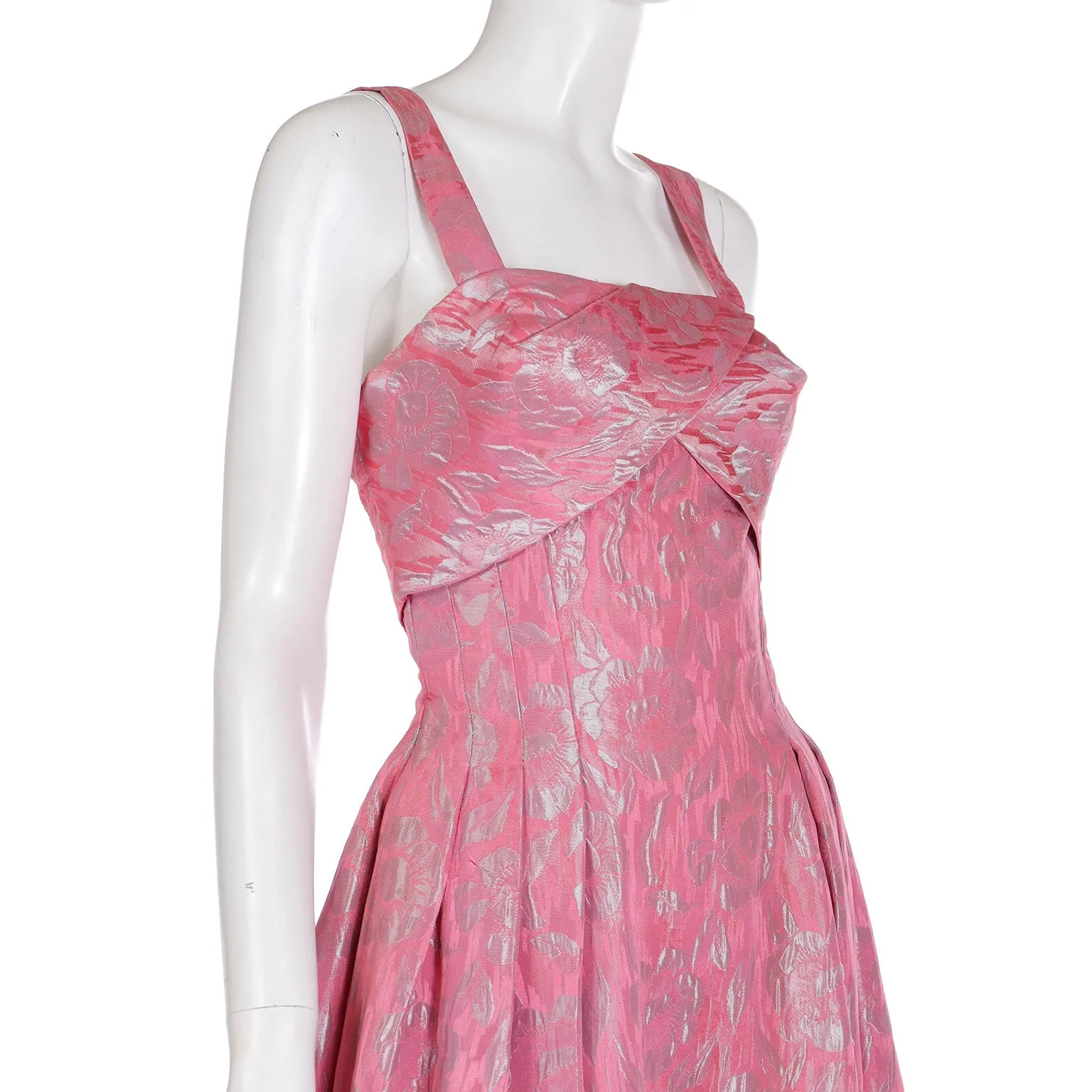 1950s Vintage Norman Young London Pink Jacquard Evening Dress