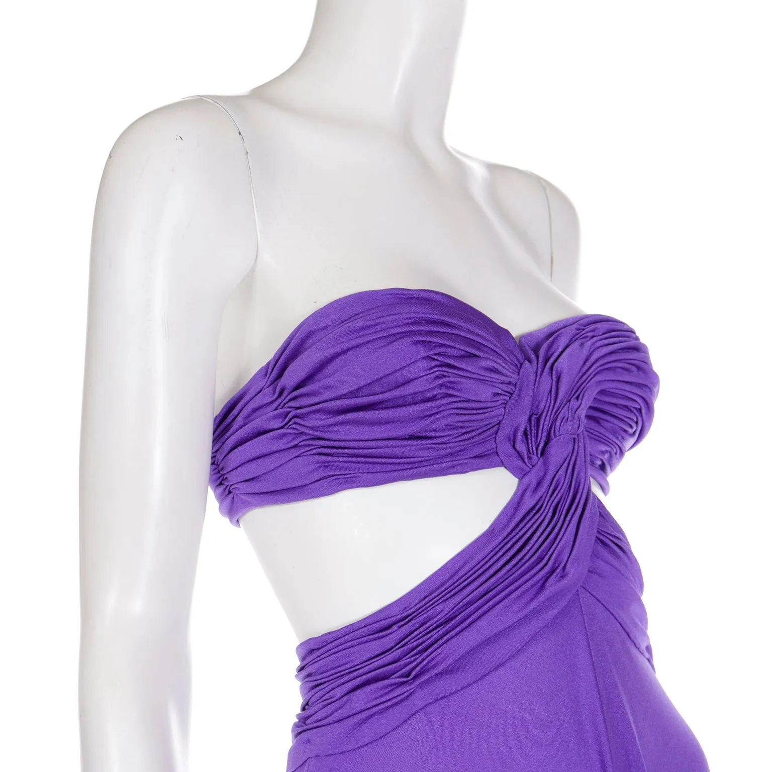 1970s Loris Azzaro Purple Cutout Bra Top Vintage Strapless Evening Dress