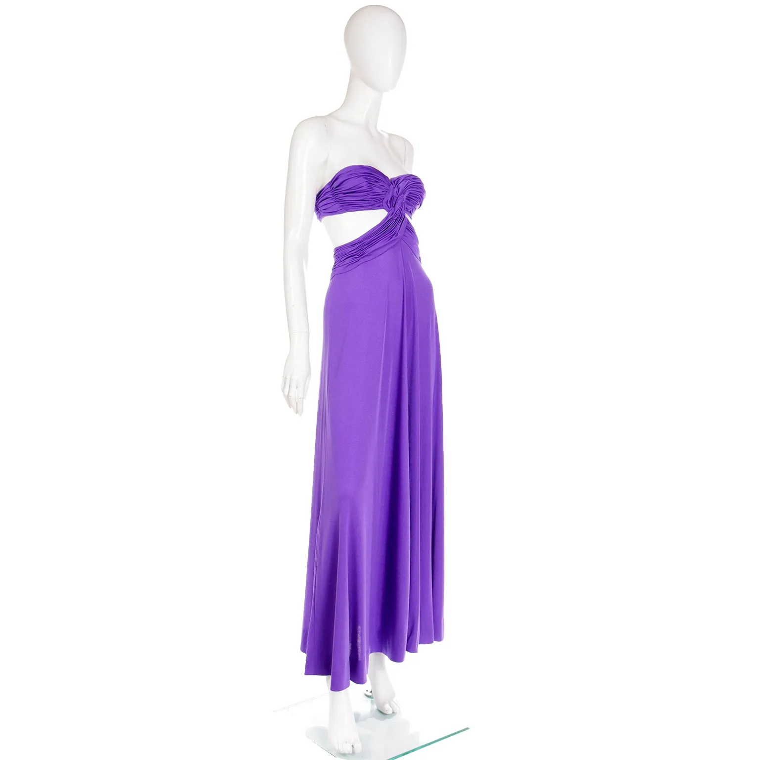 1970s Loris Azzaro Purple Cutout Bra Top Vintage Strapless Evening Dress