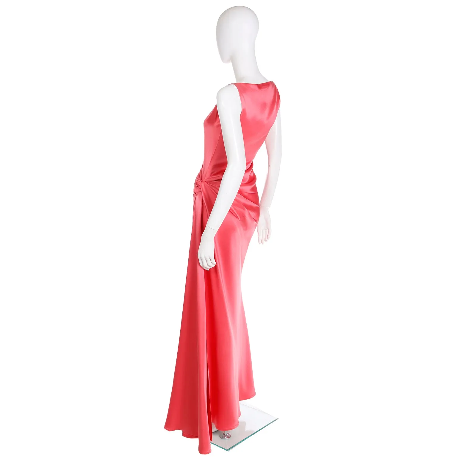 1990s Bill Blass Vintage Salmon Pink Silk Draped Evening Gown