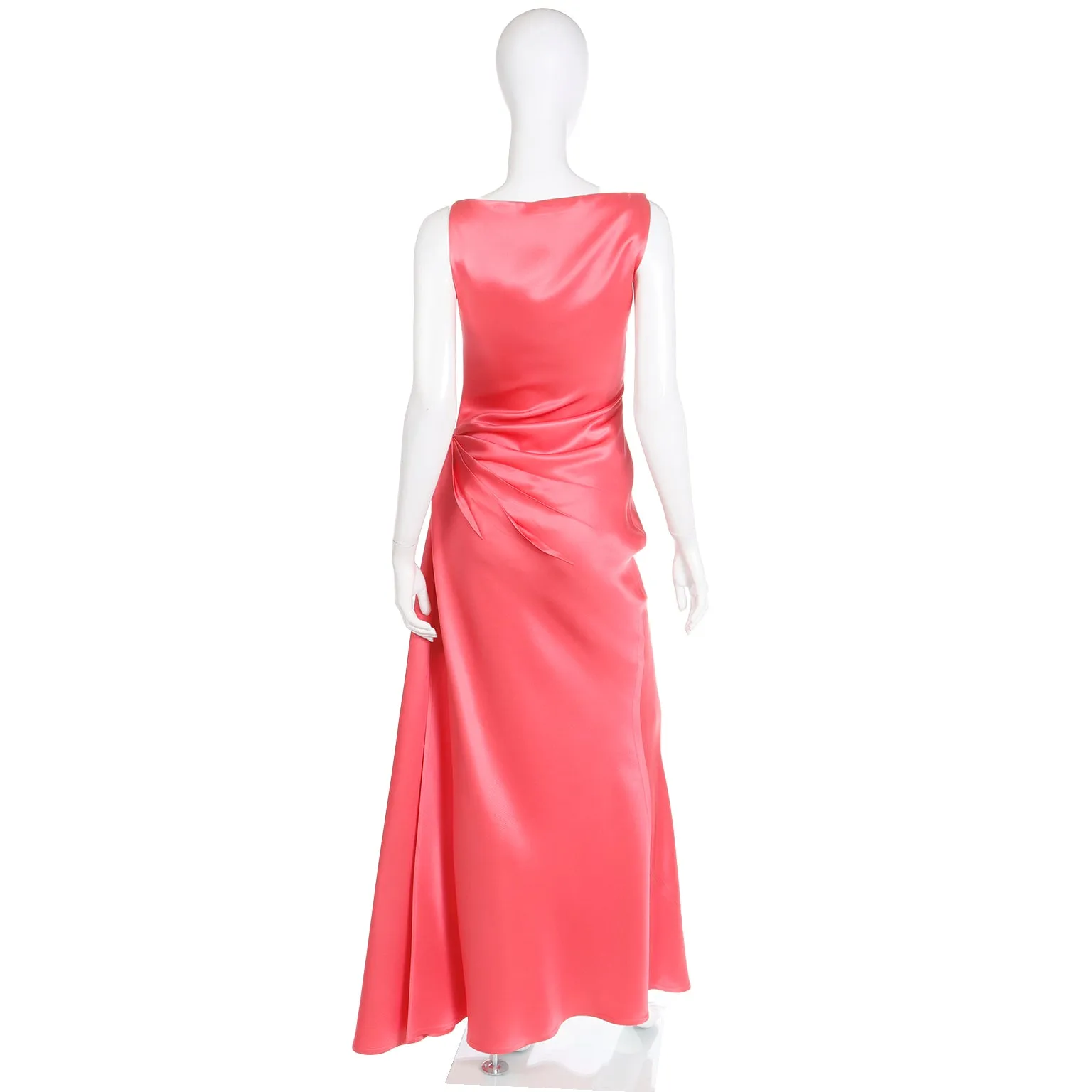 1990s Bill Blass Vintage Salmon Pink Silk Draped Evening Gown