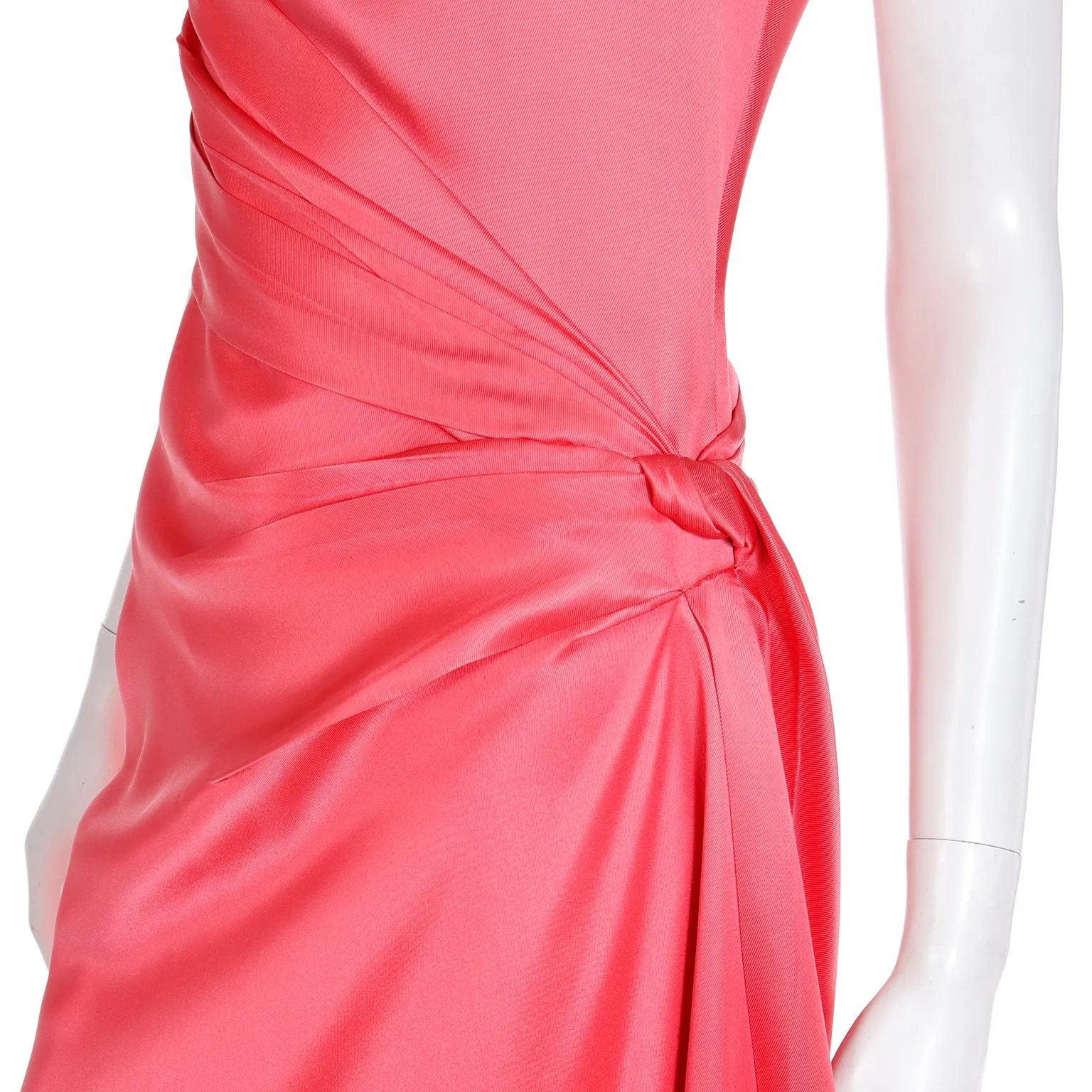 1990s Bill Blass Vintage Salmon Pink Silk Draped Evening Gown