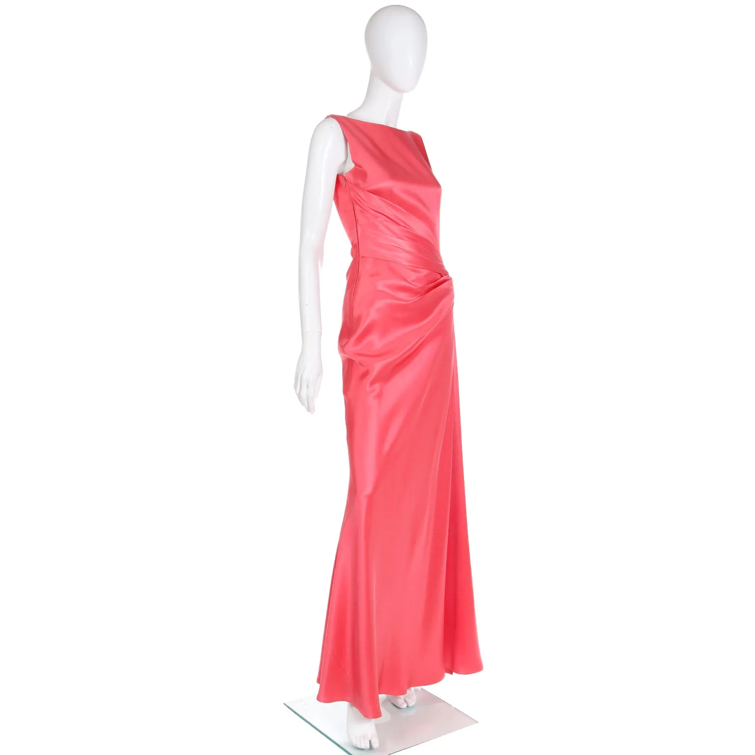 1990s Bill Blass Vintage Salmon Pink Silk Draped Evening Gown