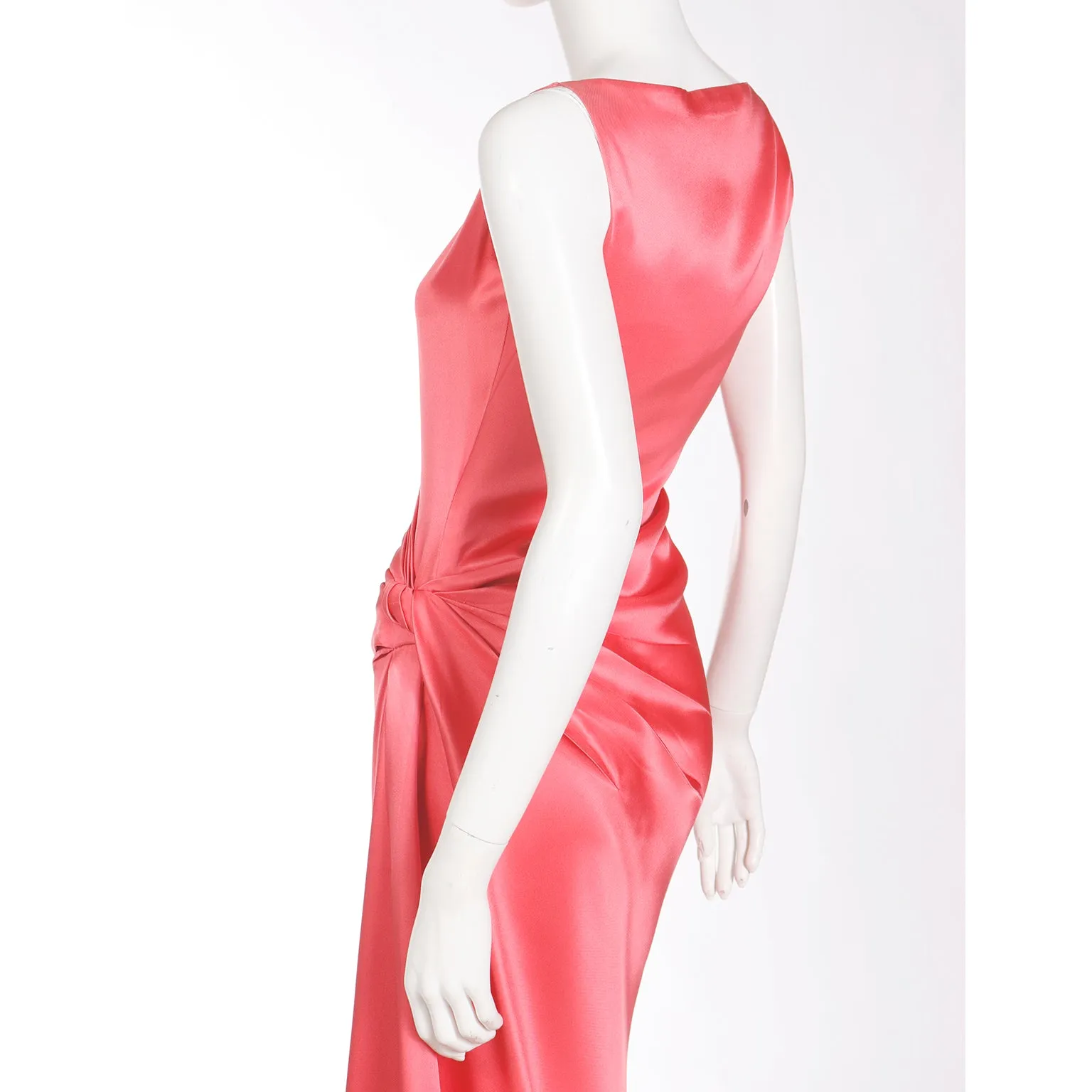 1990s Bill Blass Vintage Salmon Pink Silk Draped Evening Gown