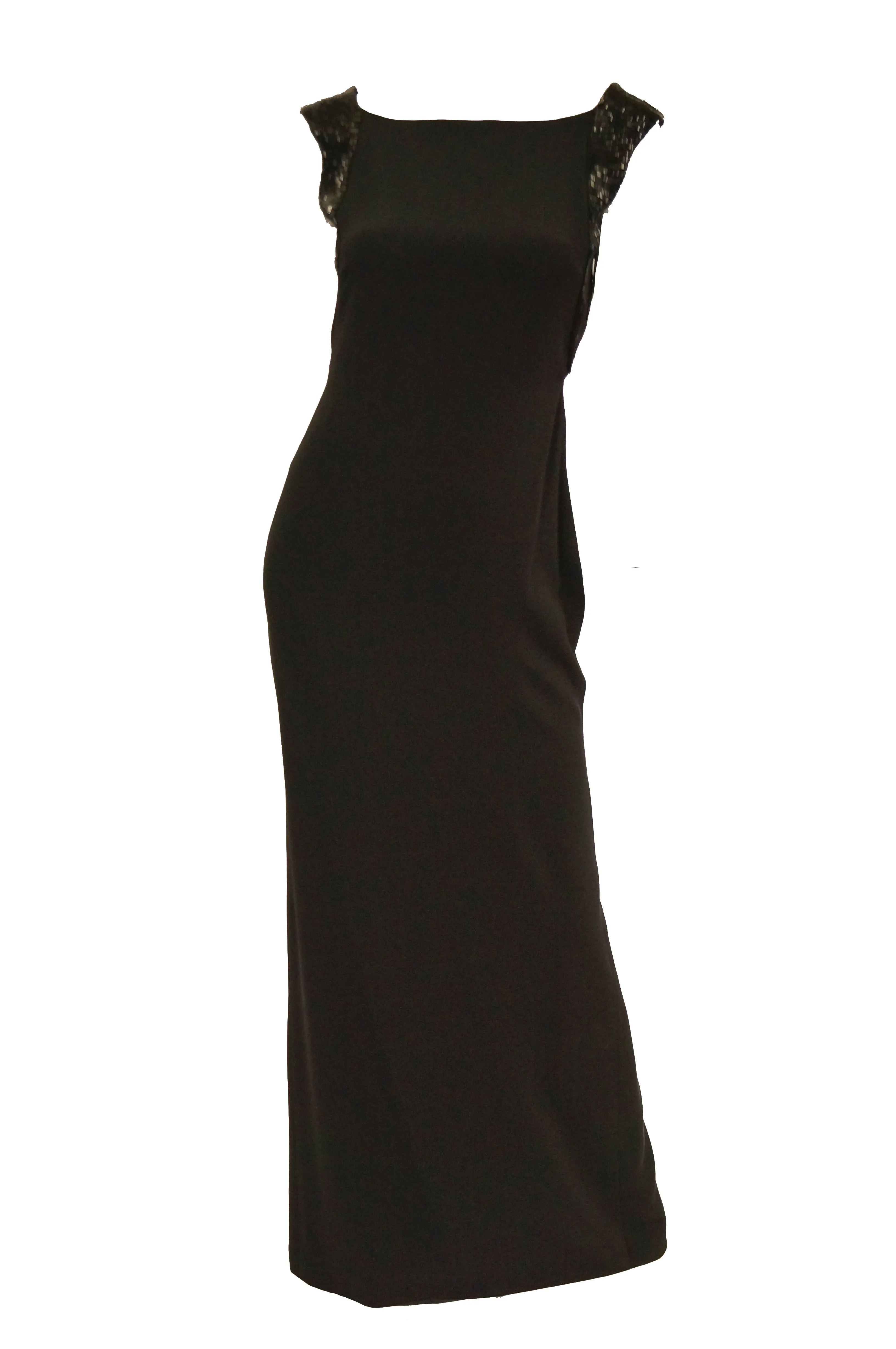 1990s Richard Tyler Couture Black Silk & Sequin Plunge Back Dress