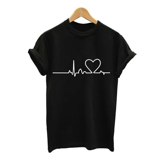 2019 New Women T-shirts Casual Love Printed Tops Tee Summer