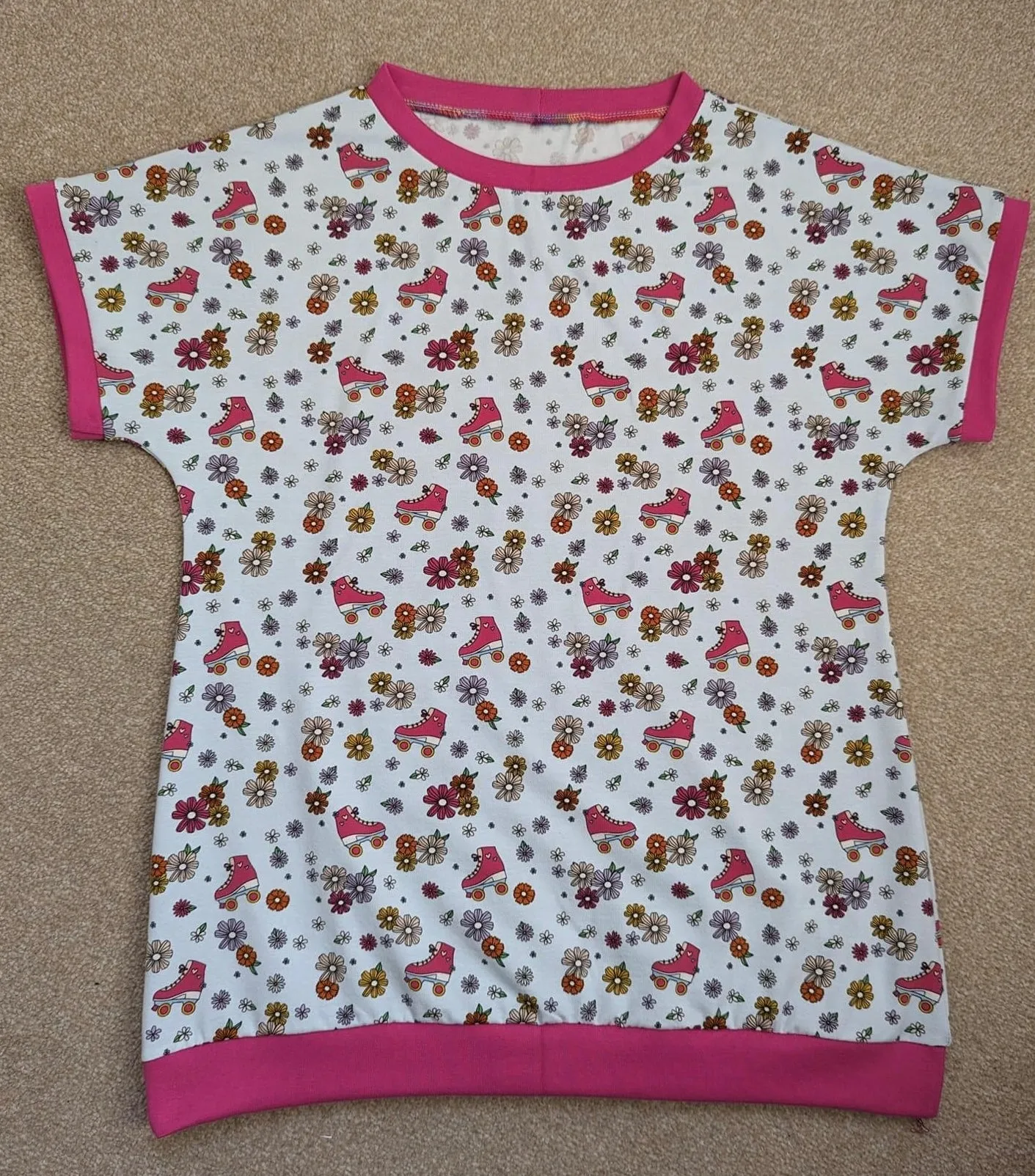 2.76M REMNANT PINK FLORAL SKATING COTTON JERSEY