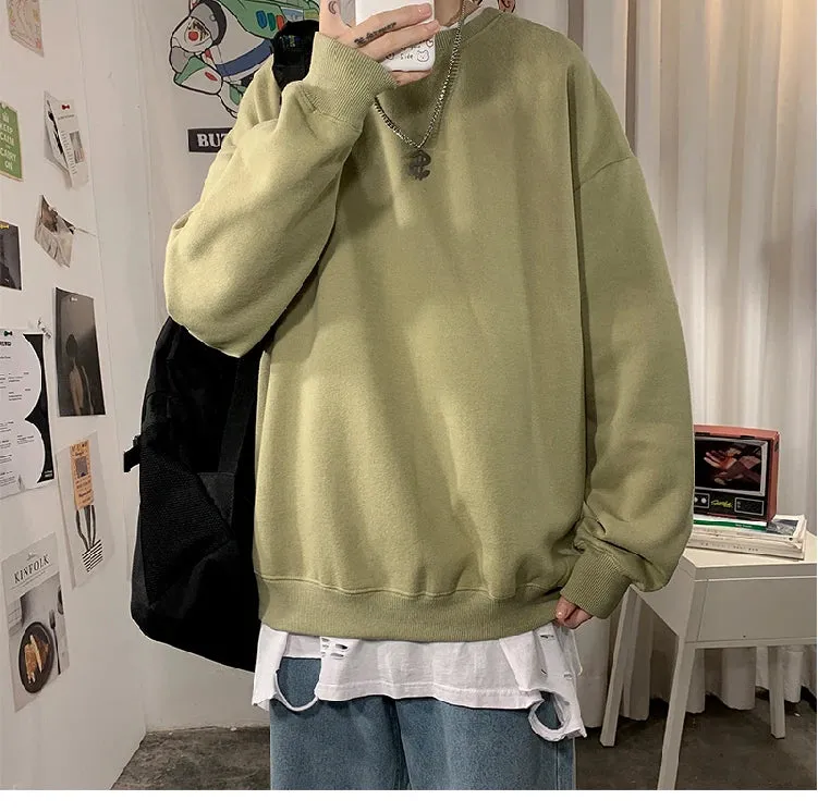 Aidase Sweatshirt Fall Harajuku O-Neck Oversized Sweater Casual Velvet Long Sleeve Basic Top Casual Wear