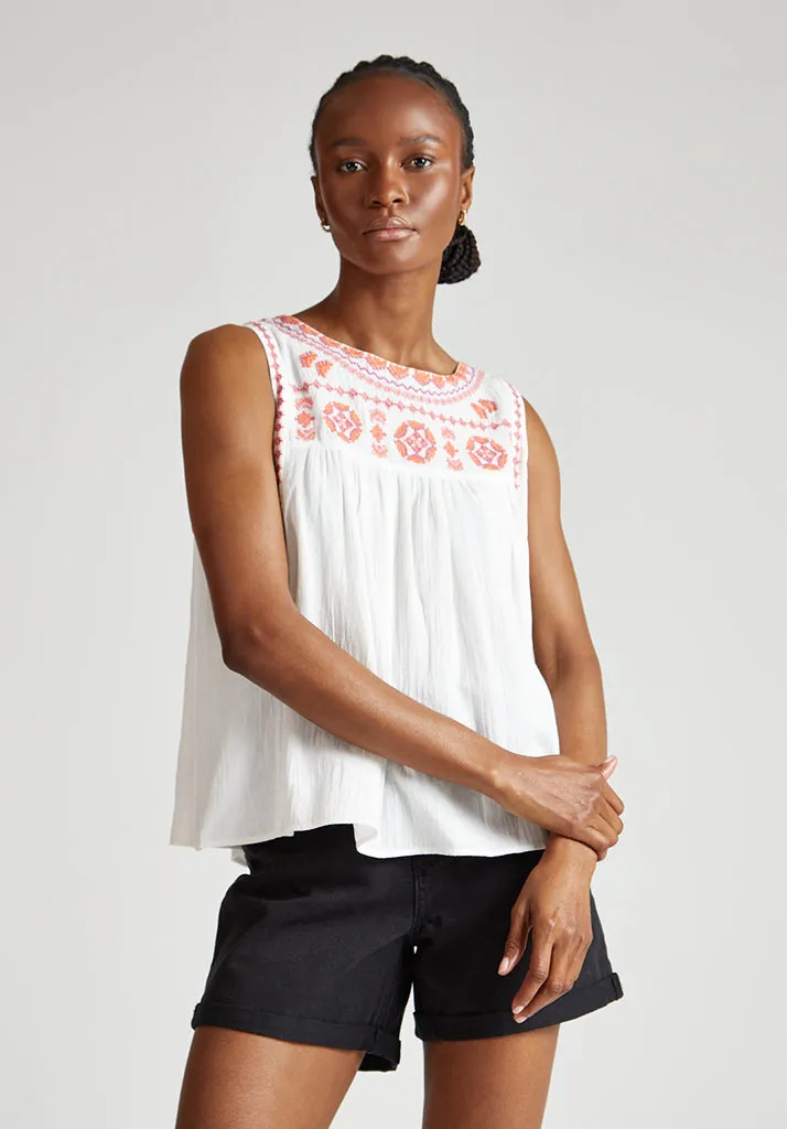 Alma Sleeveless Embroidered Blouse In White