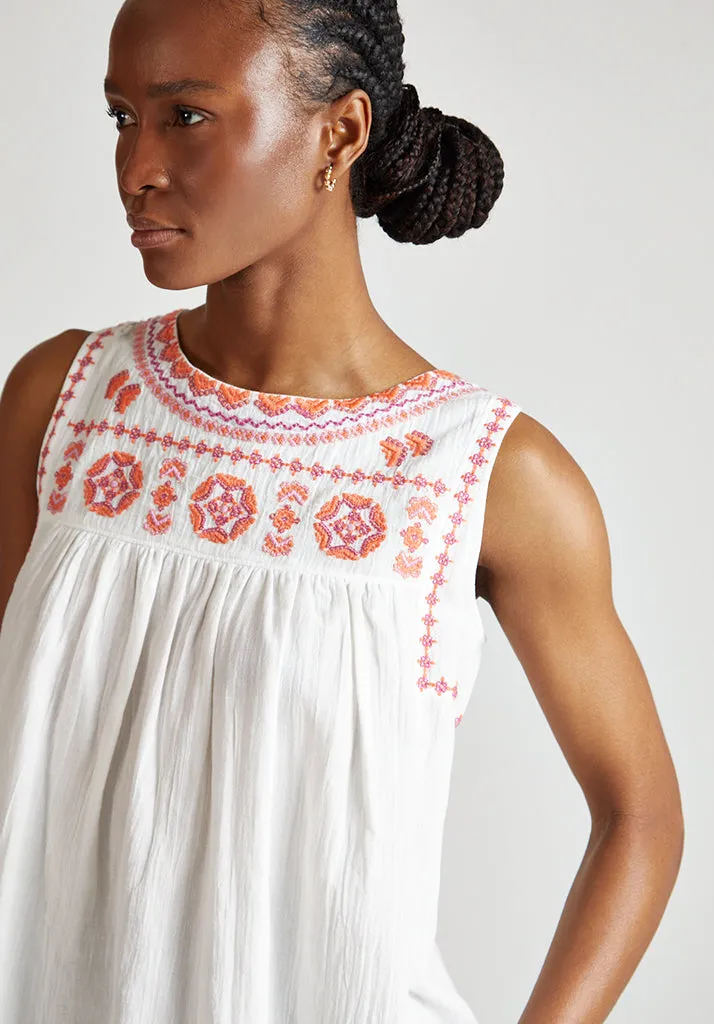 Alma Sleeveless Embroidered Blouse In White