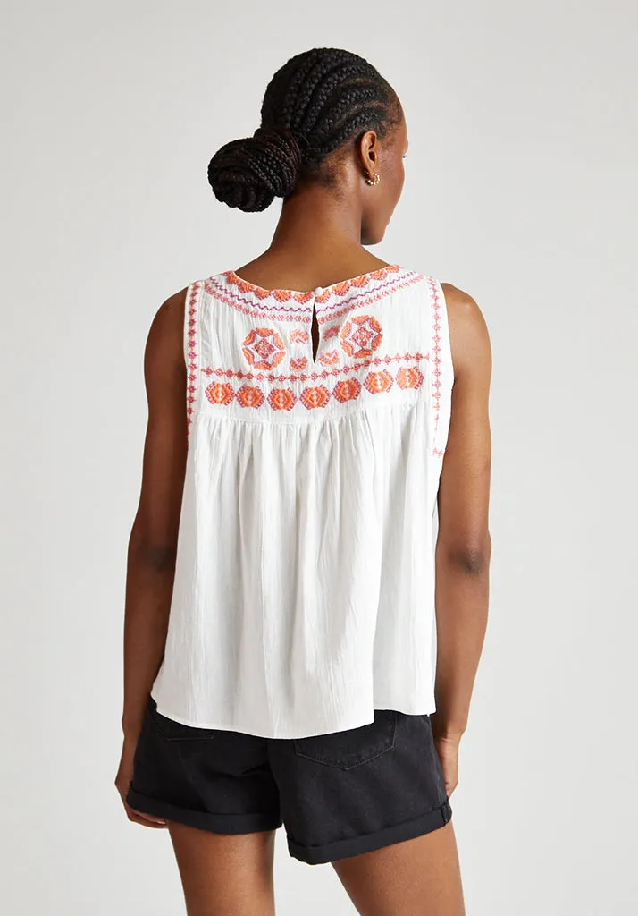 Alma Sleeveless Embroidered Blouse In White