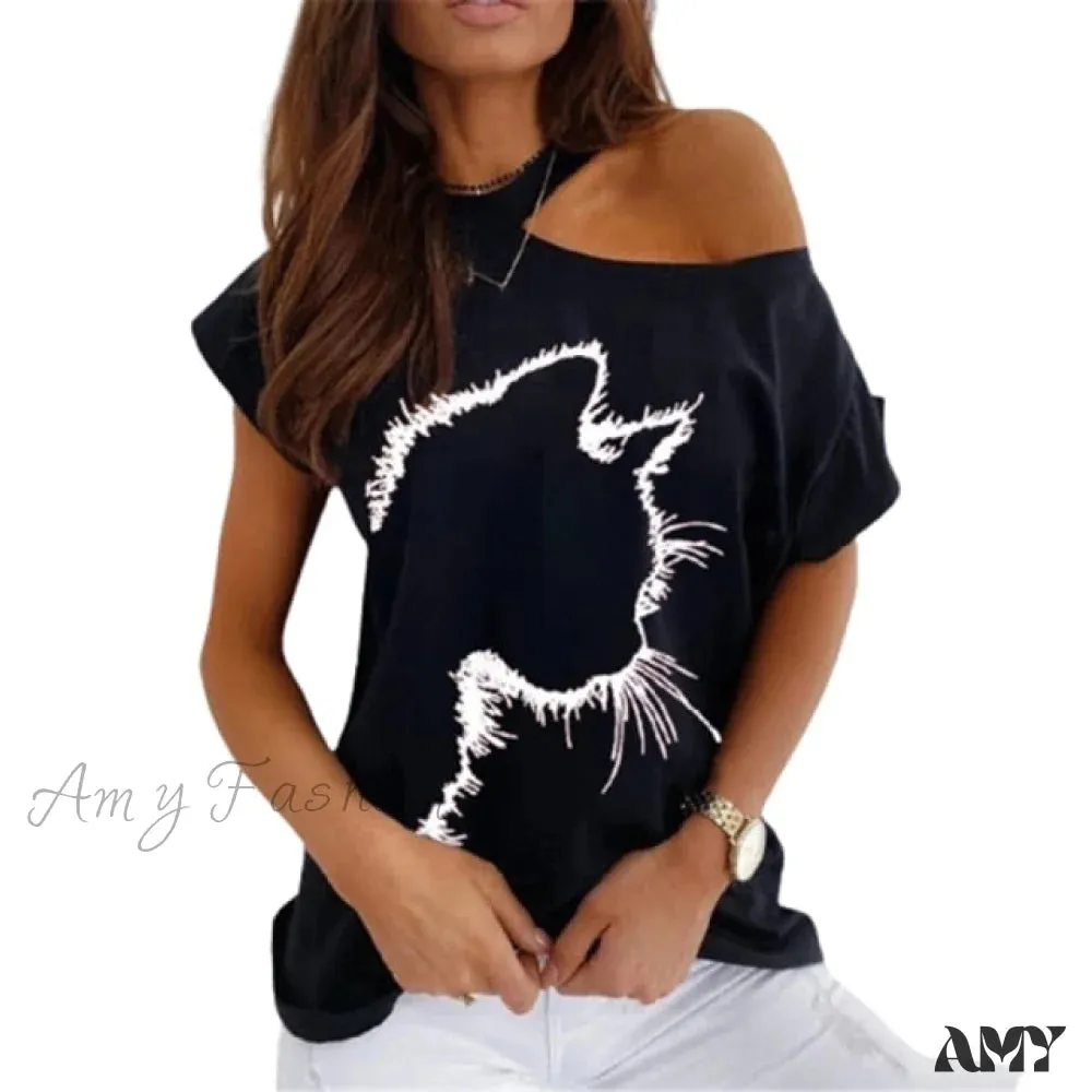 Amy Fashion - Casual Print Short Sleeve O-neck Tops