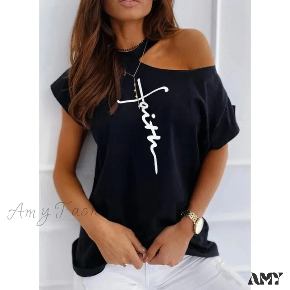 Amy Fashion - Casual Print Short Sleeve O-neck Tops