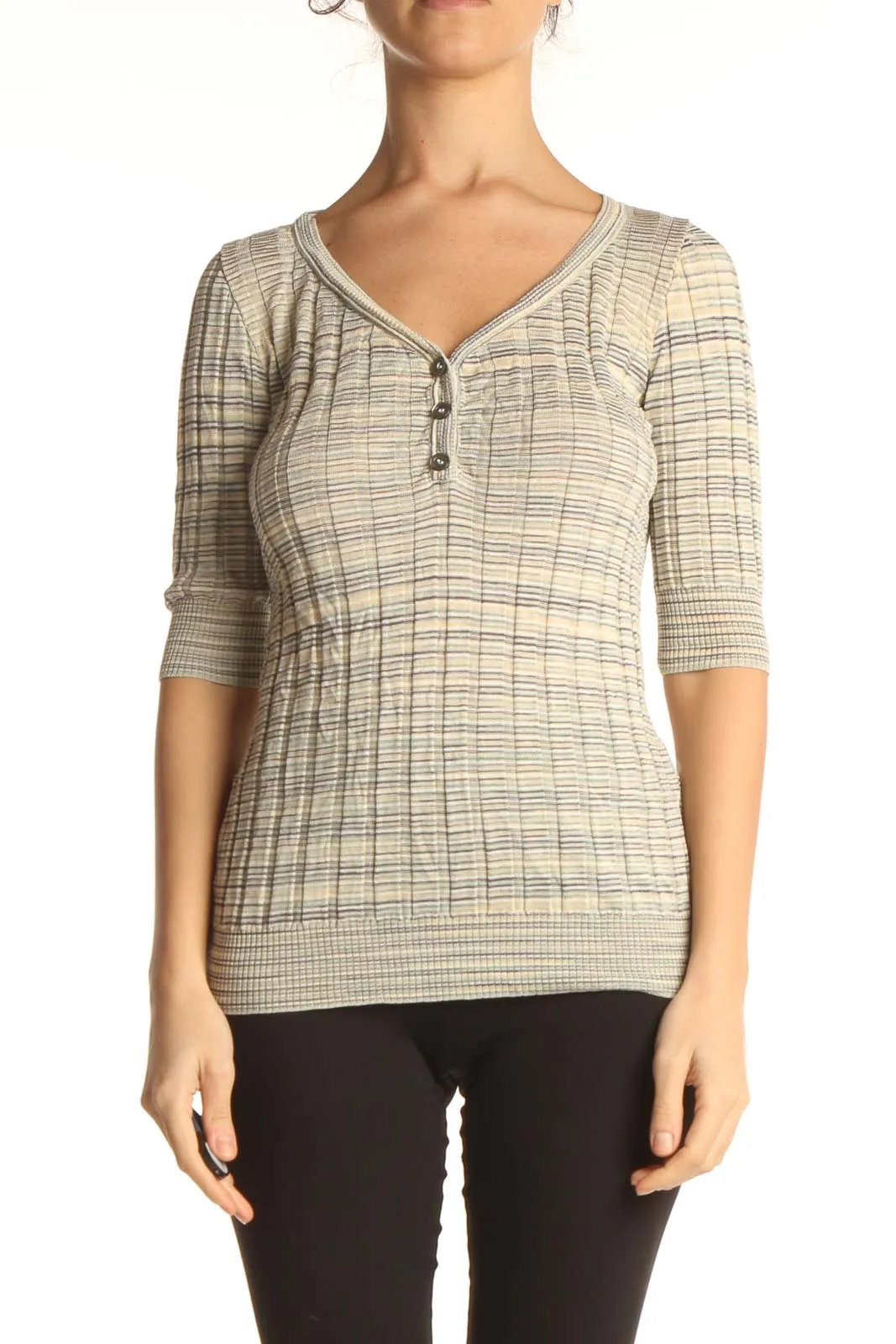 Beige Striped Casual Top