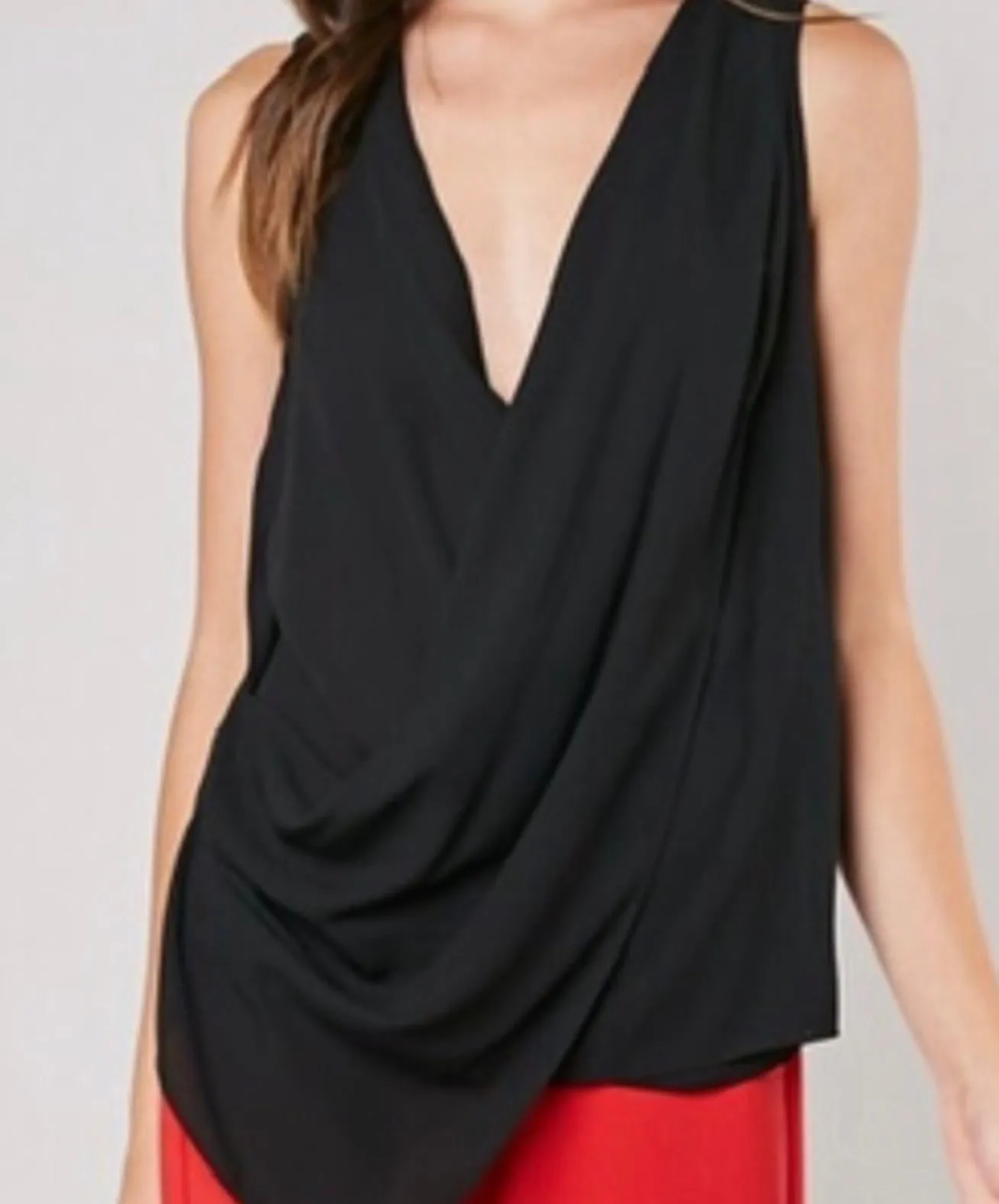 Black Sleeveless Drape Front Top