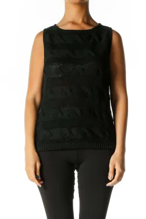 Black Textured Casual Tank Top