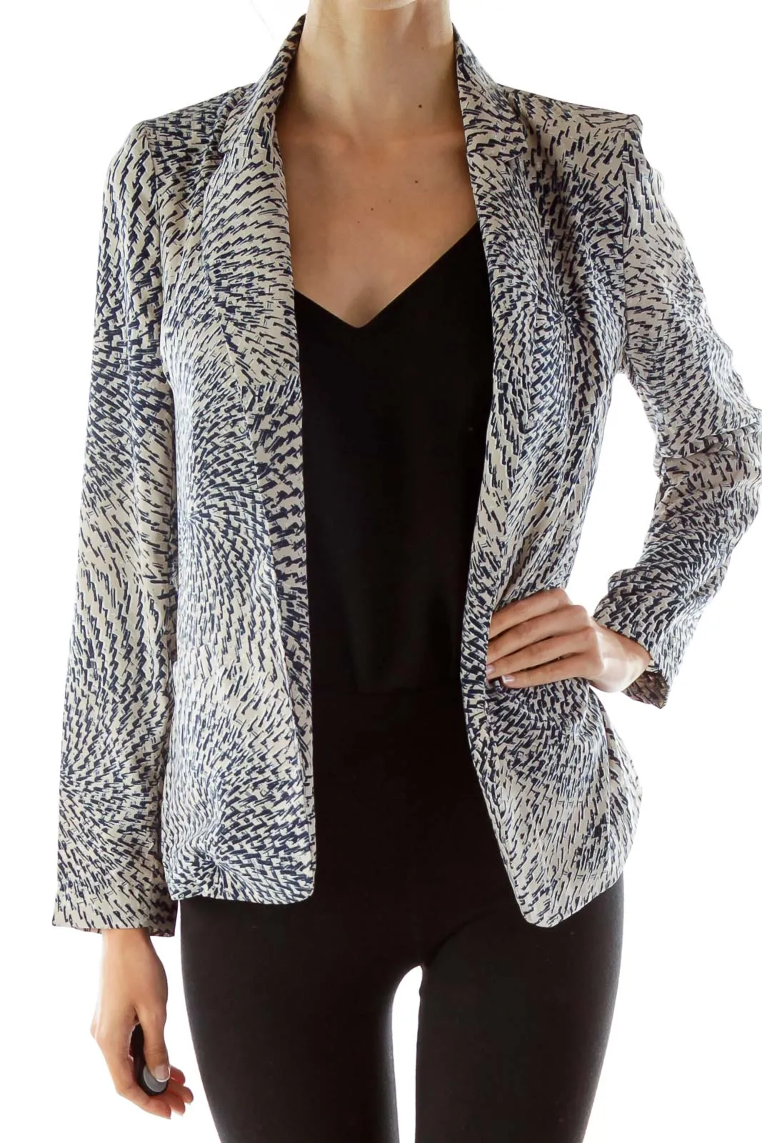 Blue Beige Print Blazer