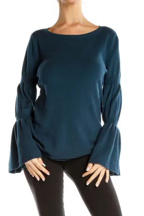 Blue Cinched Arm Casual Top