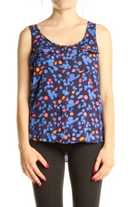 Blue Printed Casual Tank Top