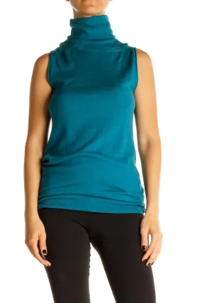 Blue Solid Casual Sleeveless Sweater