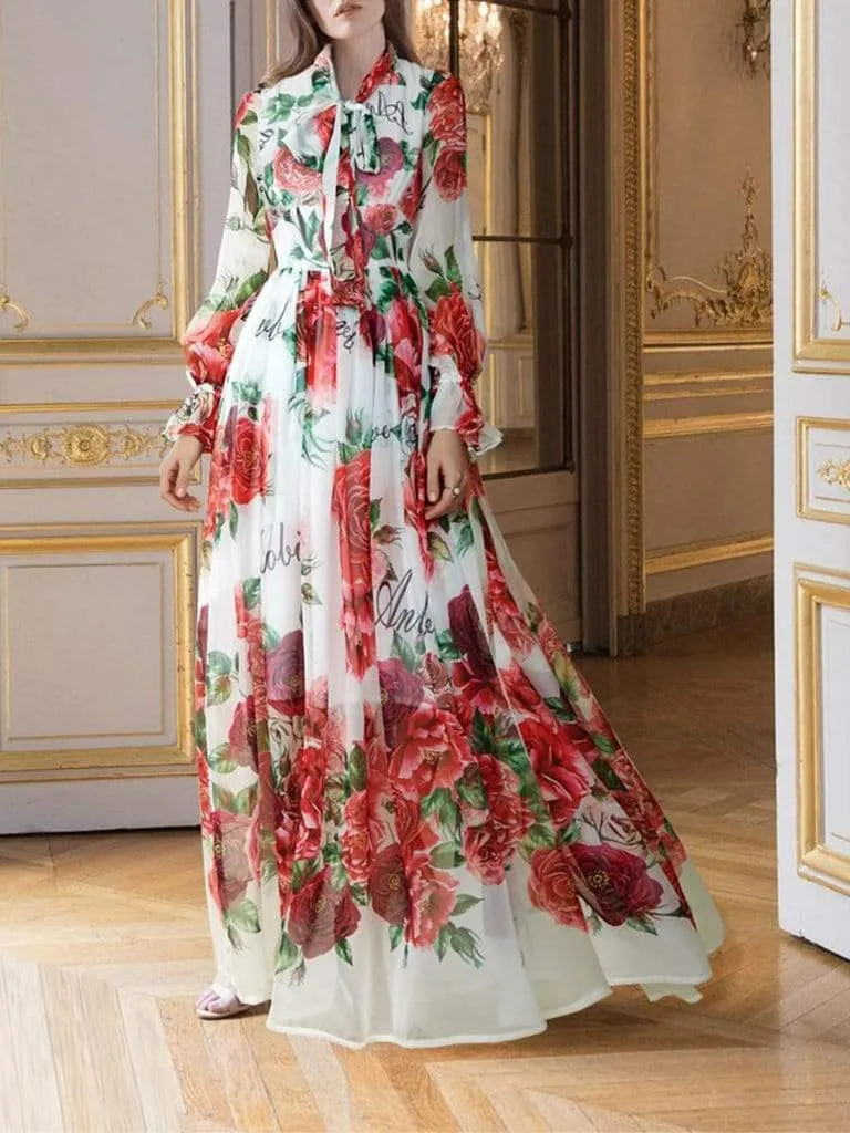 Bow Collar Floor-Length Dress