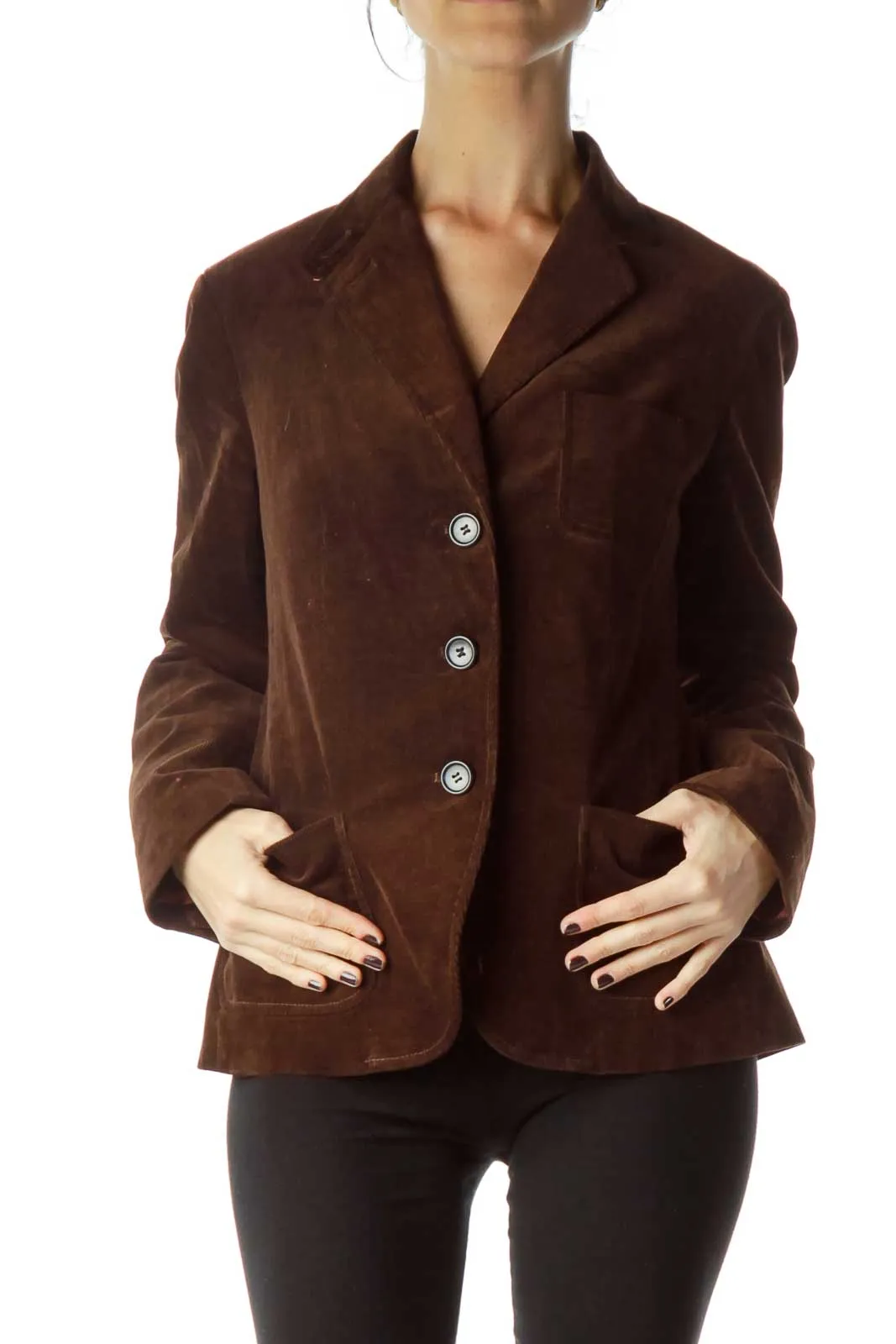 Brown Corduroy Buttoned Blazer