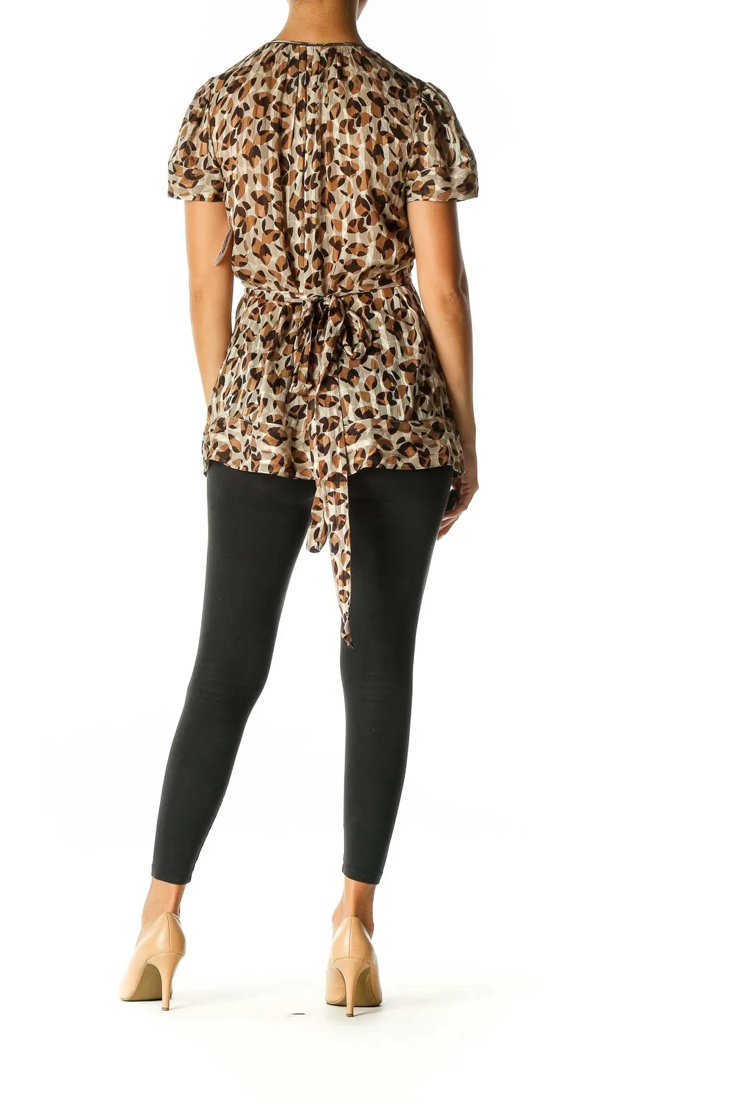 Brown Geometric Print Casual Blouse