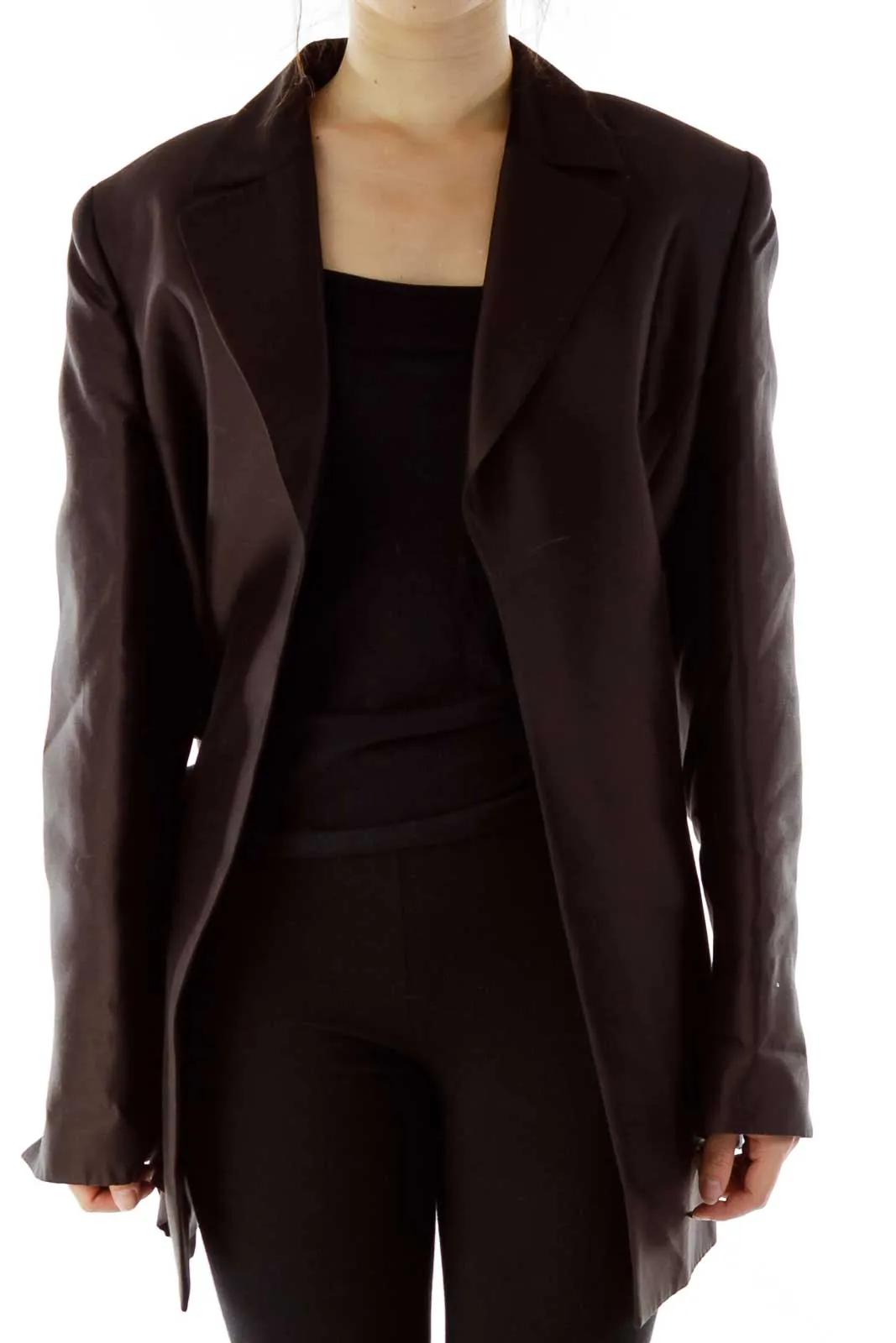 Brown Satin Long Blazer