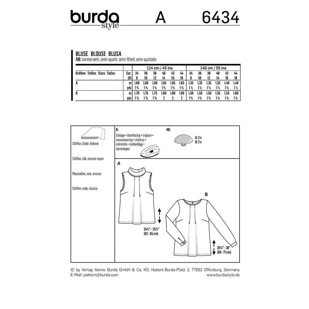 BURDA - 6434 Blouse - Neckline Pleats