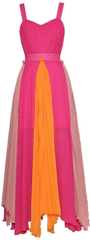 Color-Block Pleated Maxi Dress, Pink