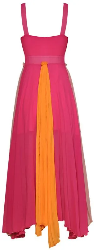 Color-Block Pleated Maxi Dress, Pink