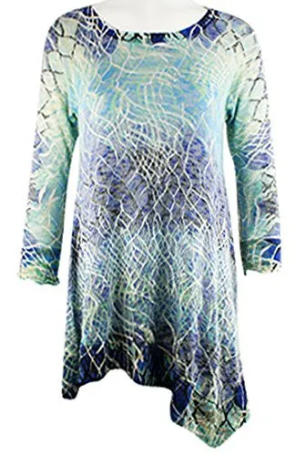 Cubism - Unbalanced, 3/4 Sleeve, Asymmetric Hem, Scoop Neck Tunic Top