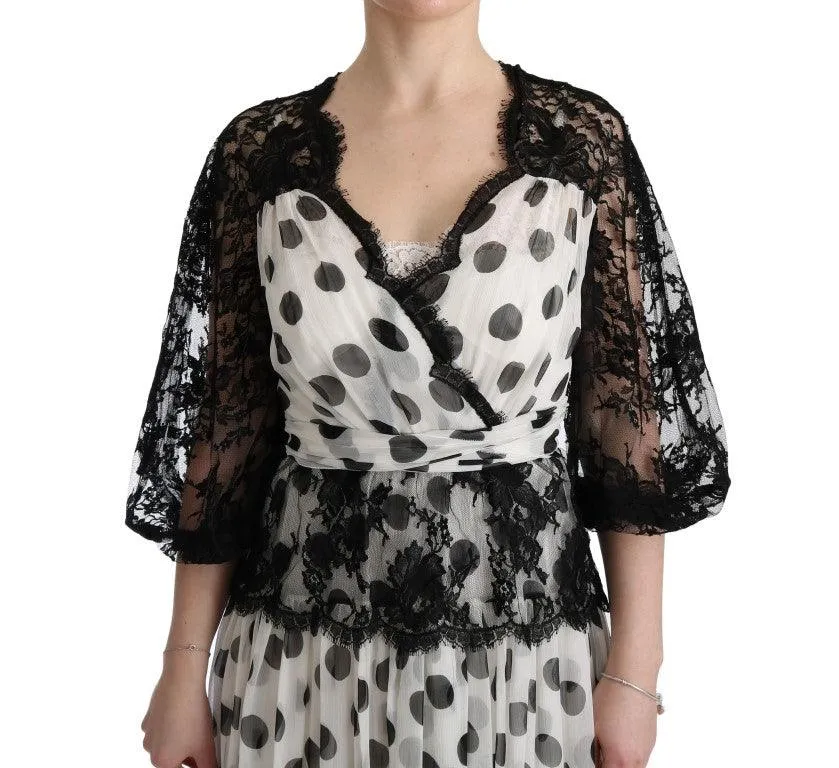 Dolce & Gabbana Black White Polka Dotted Floral Dress