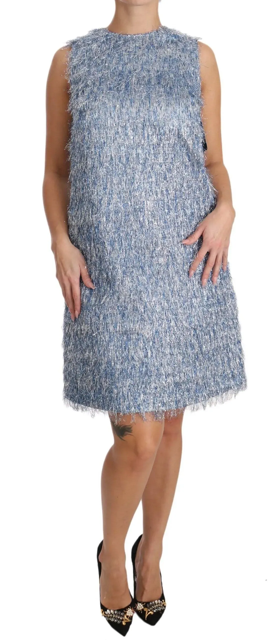 Dolce & Gabbana Light Blue Fringe Shift Cocktail Dress