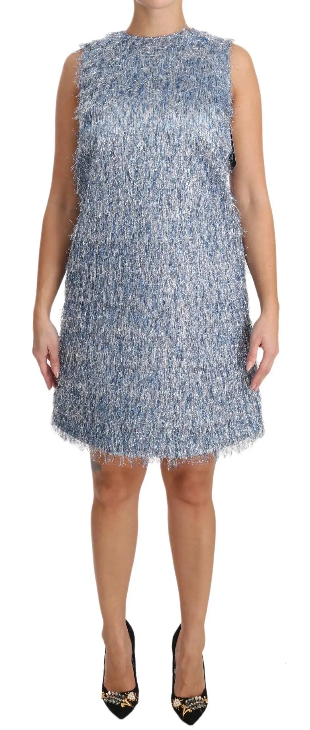 Dolce & Gabbana Light Blue Fringe Shift Cocktail Dress