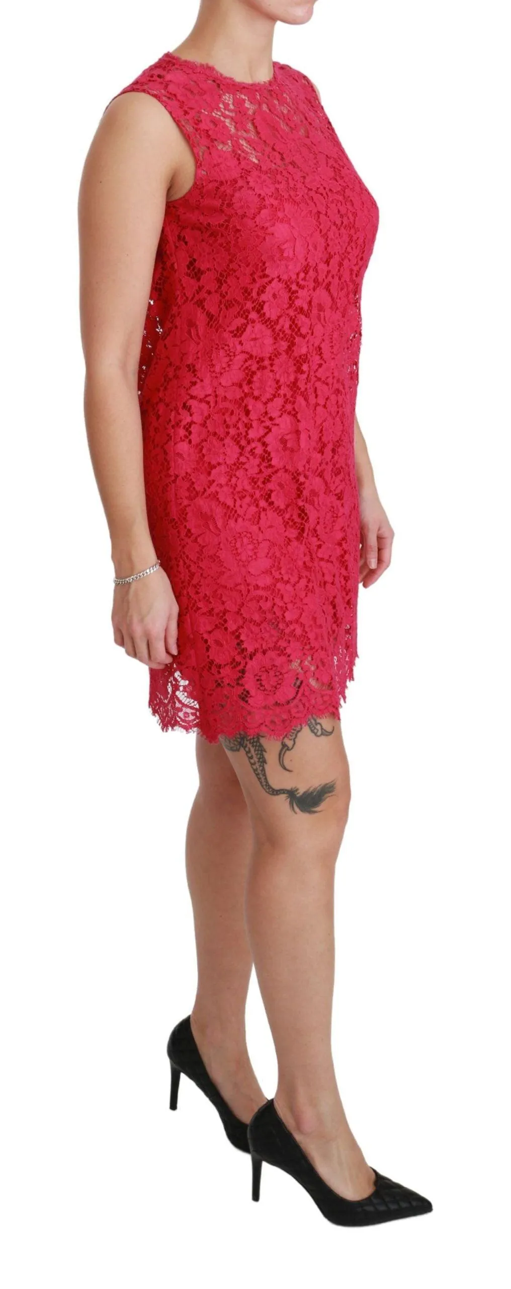 Dolce & Gabbana Pink Floral Lace Shift Gown Mini Dress