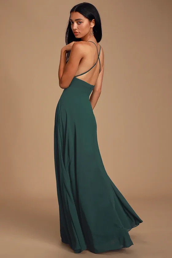 Dreamy Romance Forest Green Backless Maxi Dress