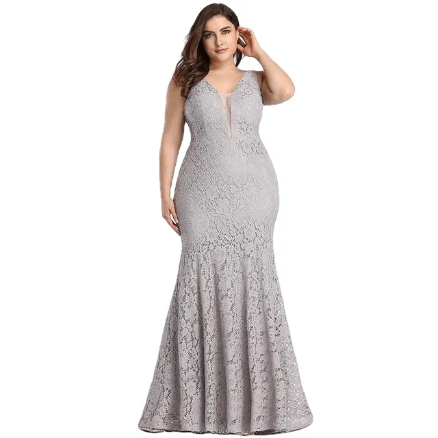 Elegant Mermaid Lace Sleeveless V-Neck Long Party Gowns