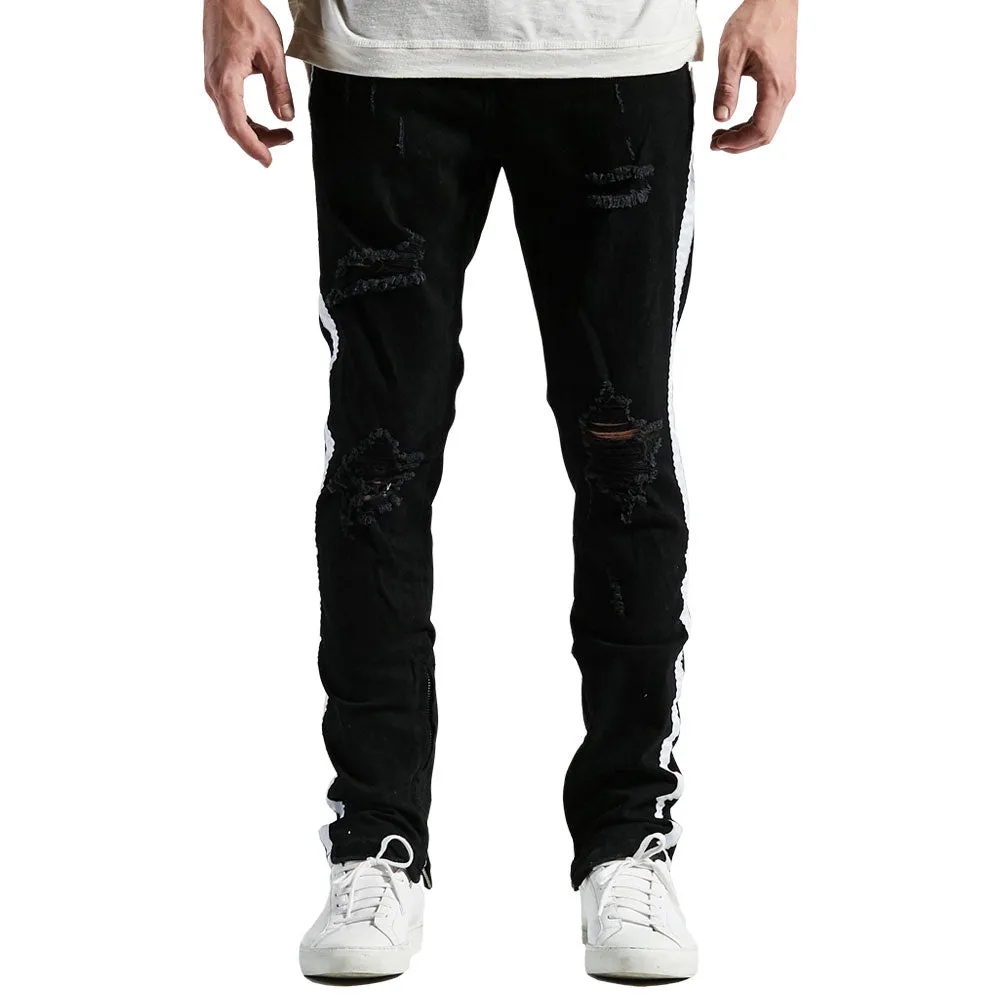 Embellish Bolt Standard Ripped Denim Jeans Black White