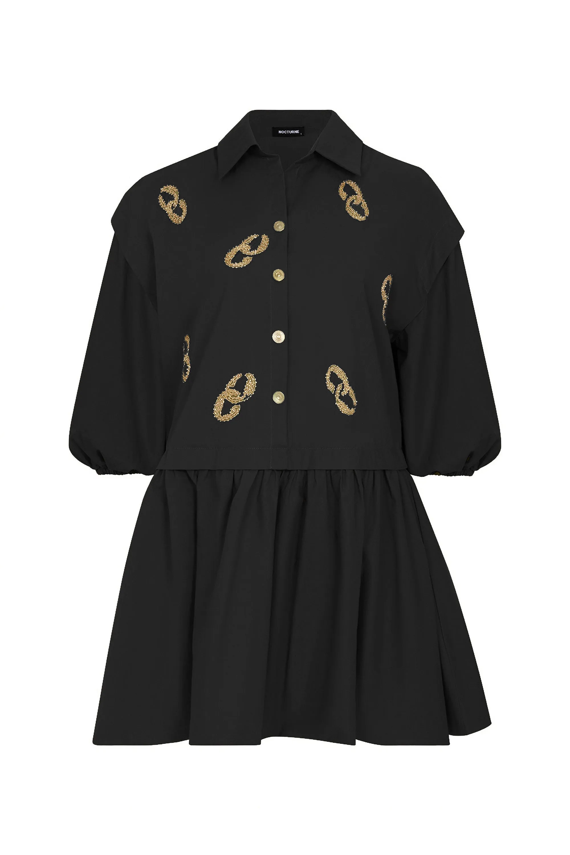 Embroidered Balloon Sleeve Dress (Final Sale)