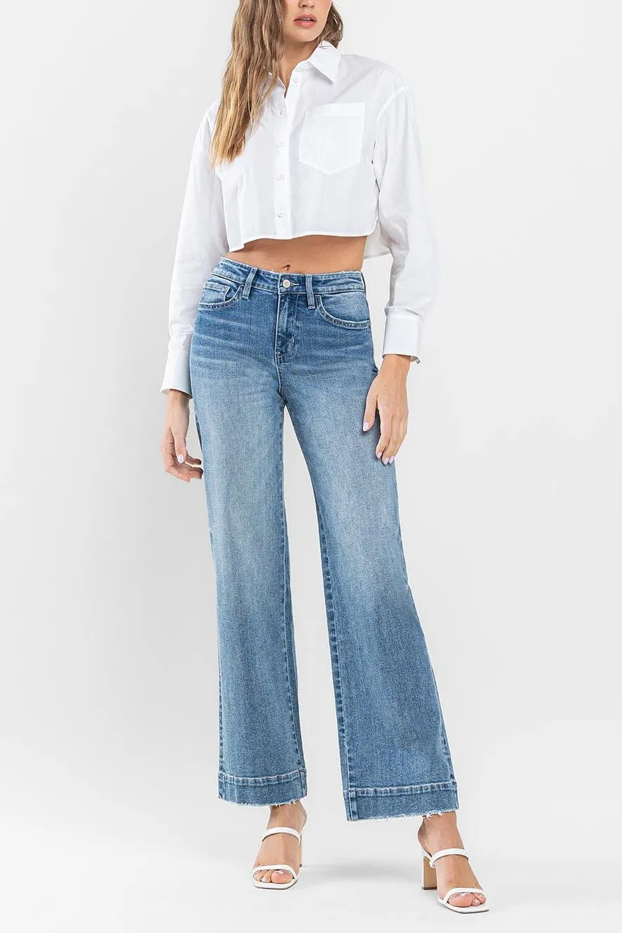 Flying Monkey - High Rise Trouser Hem Wide Leg Jeans - F5391