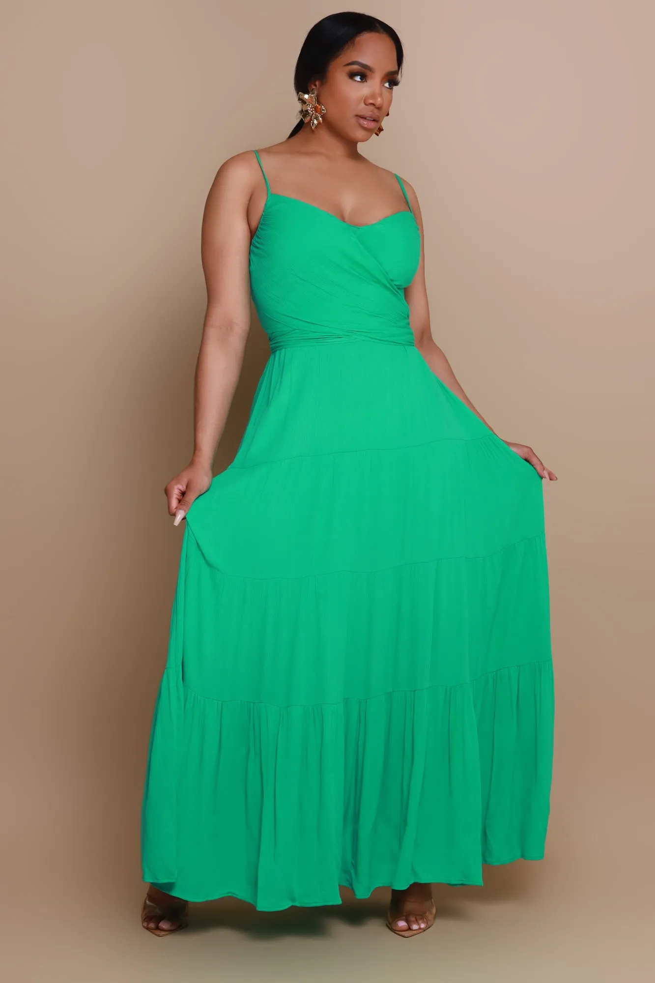 Green Thumb Tiered Maxi Dress - Green