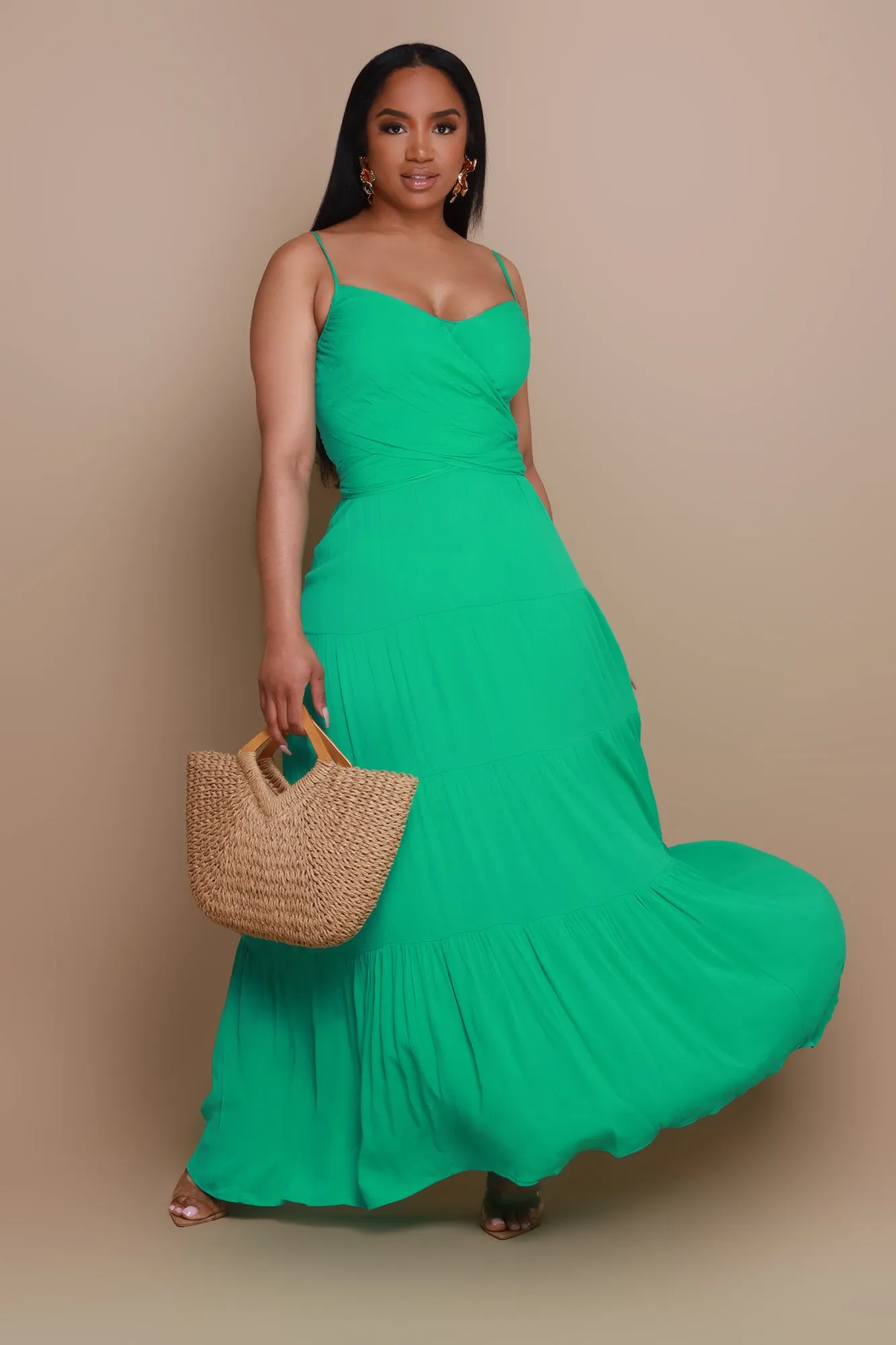 Green Thumb Tiered Maxi Dress - Green