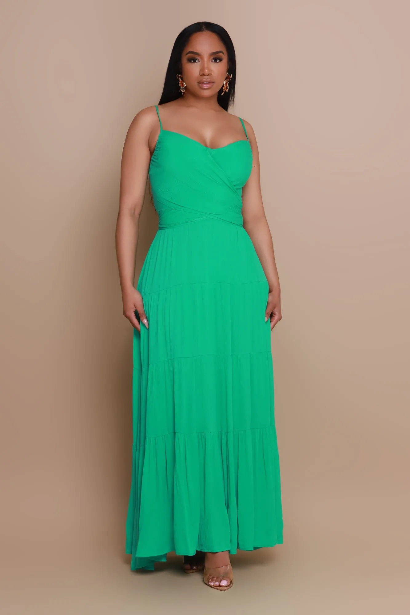 Green Thumb Tiered Maxi Dress - Green