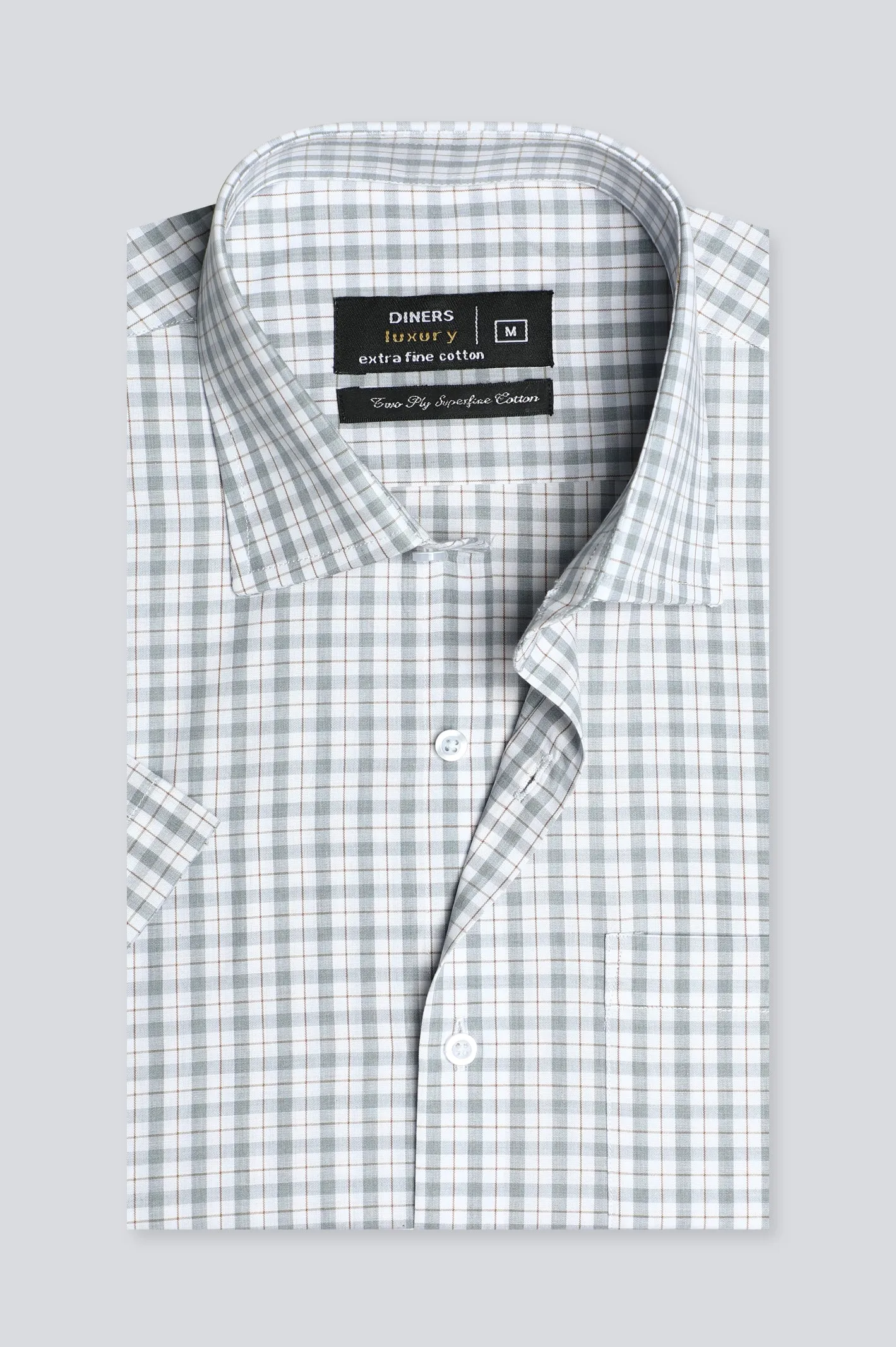 Grey Tattersall Check Formal Shirt (Half Sleeve)