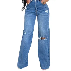 High Waist Wide-Leg Ripped Denim Jeans