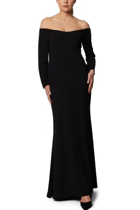 Laundry Off Shoulder Long Sleeve Bodycon Zipper Back Solid Gown