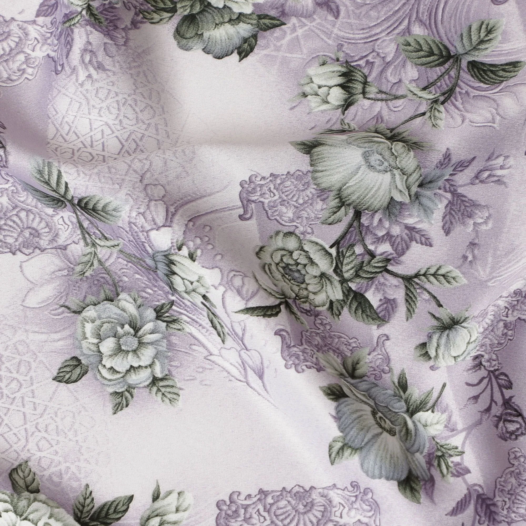 Lavender Grace Floral Lace Synthetic Satin Fabric - 110cm Wide-D18562