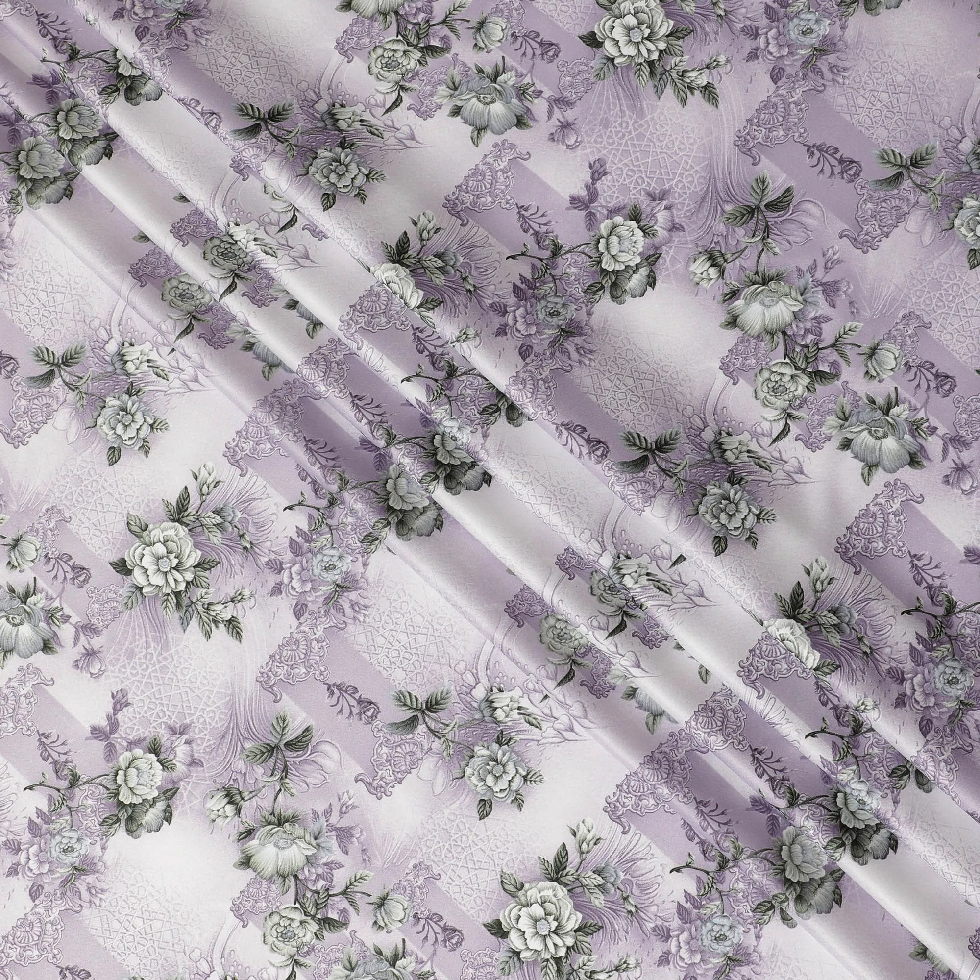 Lavender Grace Floral Lace Synthetic Satin Fabric - 110cm Wide-D18562